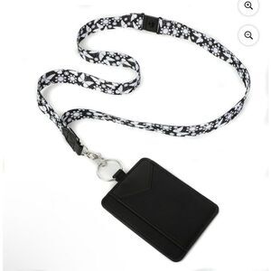 Essentials Black And White Butterfly Flutter Lanyard With Pocket, 19” Length